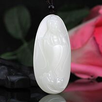 Xinjiang Hetian Jade Guanyin pendant seed material sheep jade pendant mutton White Jade original stone jade pendant mens