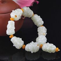 Xinjiang Hetian Jade seed material eighteen Arhan hand string Hetian Jade seed material bracelet Hetian Jade hand Chuan belt certificate
