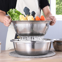 Thickened Stainless Steel Basin Wash Basin Wash Rice Basin Drain Basket Domestic Kitchen Water Filtration Drain Basin Wash Fruit Basin Wash Vegetable Basket