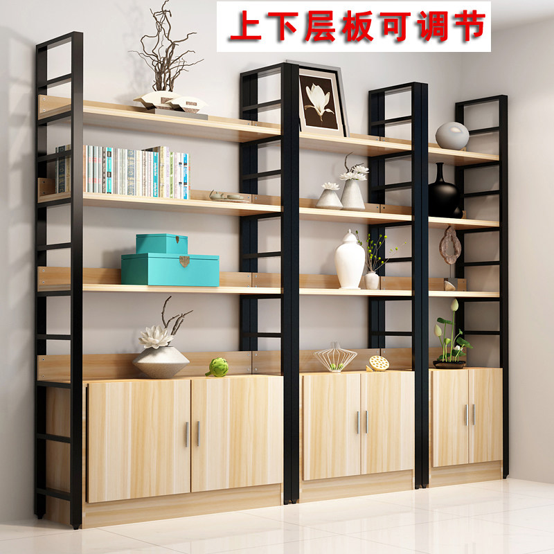 Simple steel wood bookshelf Easy shelf Living room bookcase Composition storage shelf floor containing shelf Iron art Customized