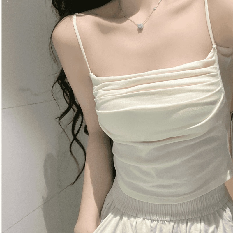 Women's Pleated Camisole with Built-In Bra Pads, Dopamine Style, Inner Wear to Cover Side Breasts, Versatile Base Layer Top for Spring and Summer Women's Pleated Camisole with Built-In Bra Pads, Dopamine Style, Inner Wear to Cover Side Breasts, Versatile Base Layer Top for Spring and Summer