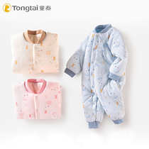 Tong Tai baby thin cotton jumpsuit baby spring and autumn cotton closed crotch warm thin cotton conjoined cotton wool climbing suit