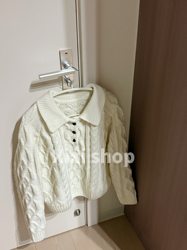 Xixi Shop-Retro Hemp Texture Polo Collar Pullover Sweater That Looks Youthful, Miu Style Knitwear for Women