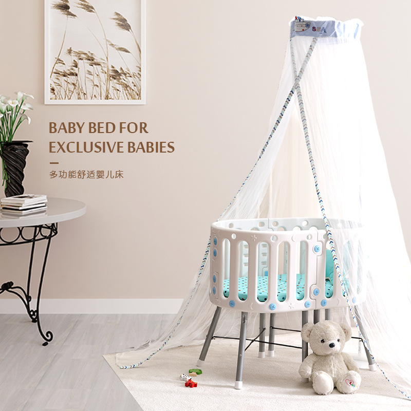 Crib oval European-style appeasement shaking table multifunctional newborn bed with removable folding variable desk