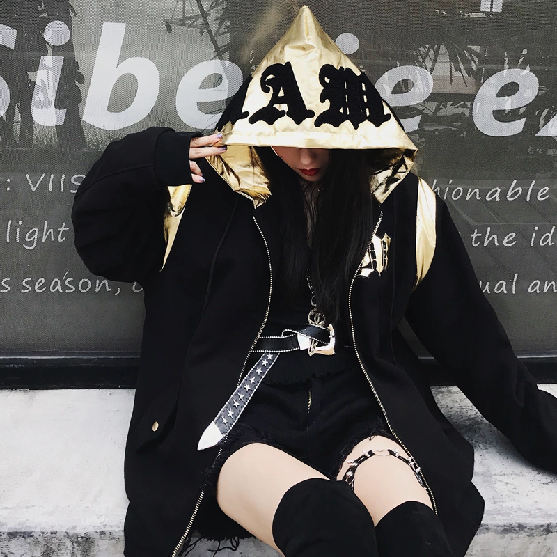 Tide thương hiệu MAMC 17 new Gothic khăn thêu font chính tả da mũ lớn cotton pad ấm vài loose jacket áo khoác nữ