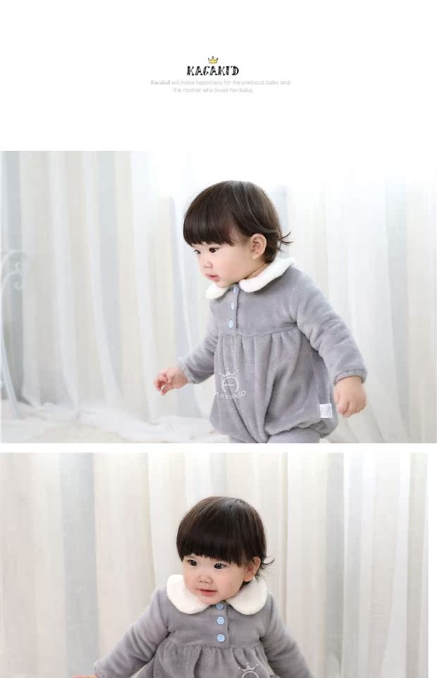 Bé gái 0-2 tuổi Quần áo flannel dài tay túi rắm công chúa bé bé Xiêm tam giác quần áo mùa thu đông dày bộ đồ liền quần hình thú bé trai