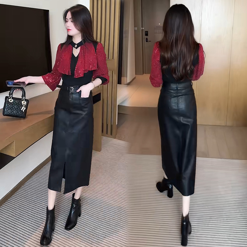 Fashionable Suit Skirt for Women 2026 Spring New Design Stylish Slimming Top and Hip-Hugging Leather Skirt Goddess Two-Piece Set Fashionable Suit Skirt for Women 2026 Spring New Design Stylish Slimming Top and Hip-Hugging Leather Skirt Goddess Two-Piece Set