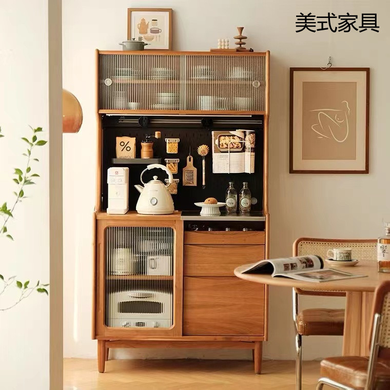Nordic Solid Wood Sideboard Japanese-Style Living Room Tea Cabinet Perforated Board Entryway Cabinet Storage Cabinet Small Apartment Storage Wine Cabinet
