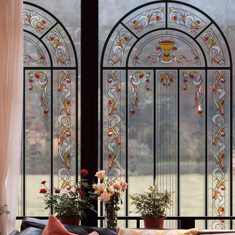 American Retro Arched Glass Film Window Transparent Sticker European Semi-Circular Door Sliding Door Window Decoration