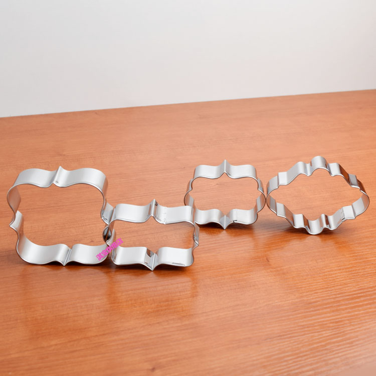 Stainless Steel Biscuit Mold New Year Blessing Series 4 Pieces Wedding Valentine's Day Square Rectangular Blessings