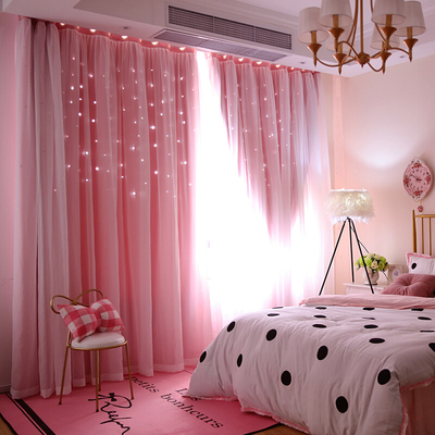 Nordic starry sky hollow lace curtain Princess style wedding room thickened full shading custom curtains Double-layer cloth yarn one