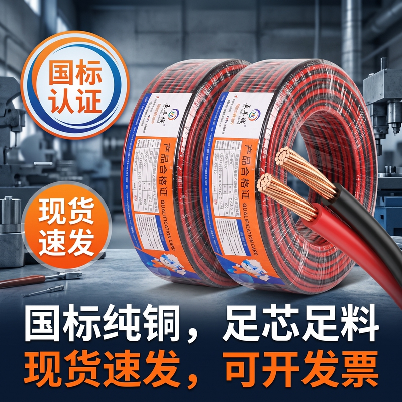 Wuyangcheng Red and Black Wire Pure Copper National Standard 2-Core Cable Two-Color Parallel Soft Thin Power Speaker Led Wire