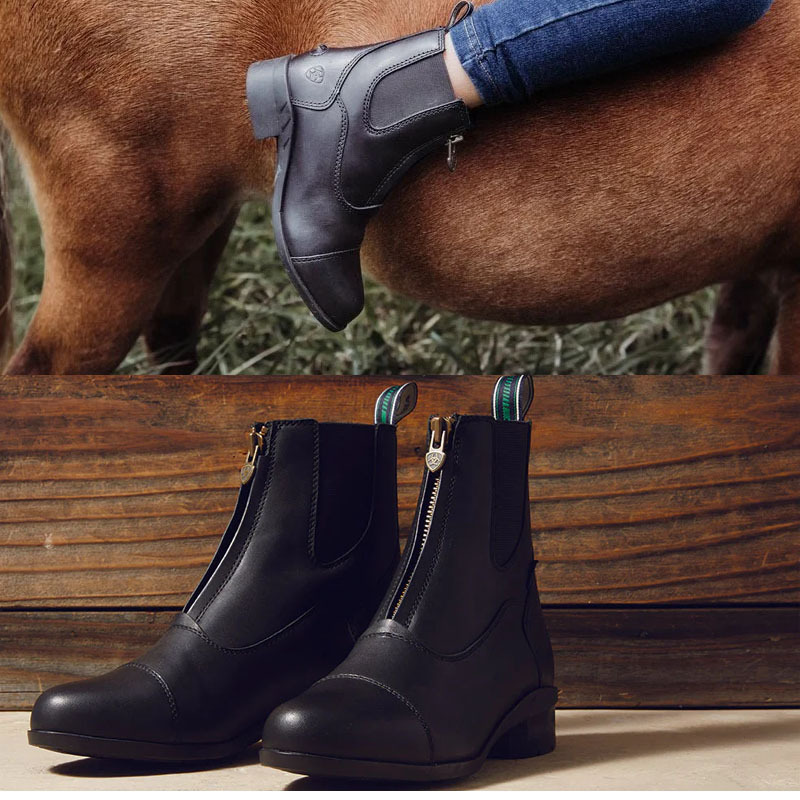 American Ariat Waterproof and Oil-Proof Cowhide Round-Toe Front Zipper Elastic Sole Equestrian Boots Short Boots Western Cowboy Boots for Women