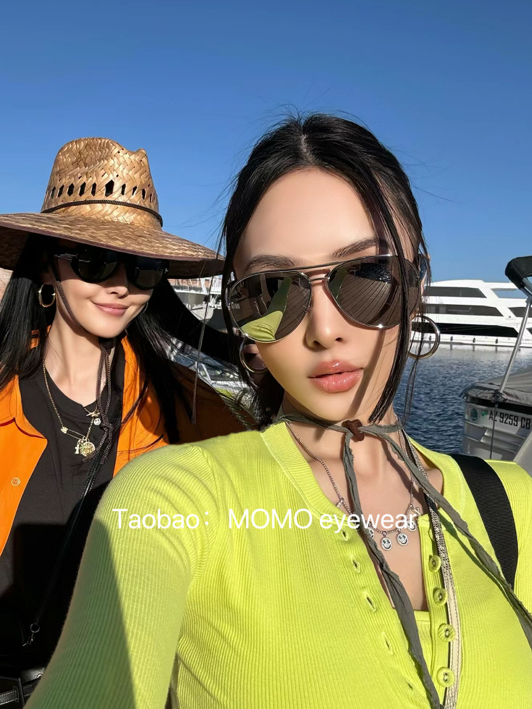 ゴン・リーの同型BVパイロットスタイルダブルビームフロッグアイサングラス女性用、イワシ寺院デザイン日焼け防止サングラス