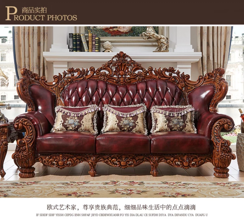 Sofa da châu Âu kết hợp phòng khách Mỹ biệt thự gỗ rắn da lộn sofa da sang trọng nội thất lớn - Ghế sô pha