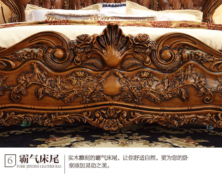 Giường da cao cấp của Mỹ Biệt thự châu Âu toàn bộ bằng gỗ nguyên khối cổ điển Giường đôi 1,8 m phòng ngủ sang trọng - Giường giường xếp hàn quốc