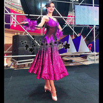 New Century Dance Suit Morden Dance Suit New Hand Inlaid Drill Gradient Skirt Hem Design National Scale Morden Dance Big Swing Dress