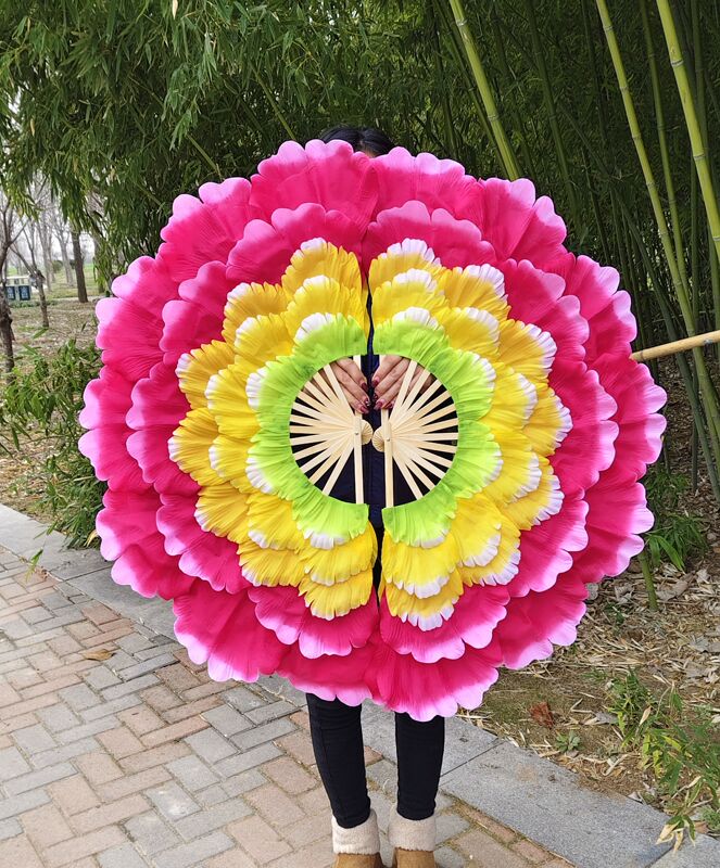 Factory Direct Sale Festival Opening Square Dance Double-Sided Petal Peony Large Flower Yangko Fan for Adults, Rotating Style Factory Direct Sale Festival Opening Square Dance Double-Sided Petal Peony Large Flower Yangko Fan for Adults, Rotating Style