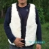 Áo len nam trung niên lông cừu thật xù lông một chiếc áo vest nam bằng da cừu vest ấm vest áo ba lô nam Áo vest cotton