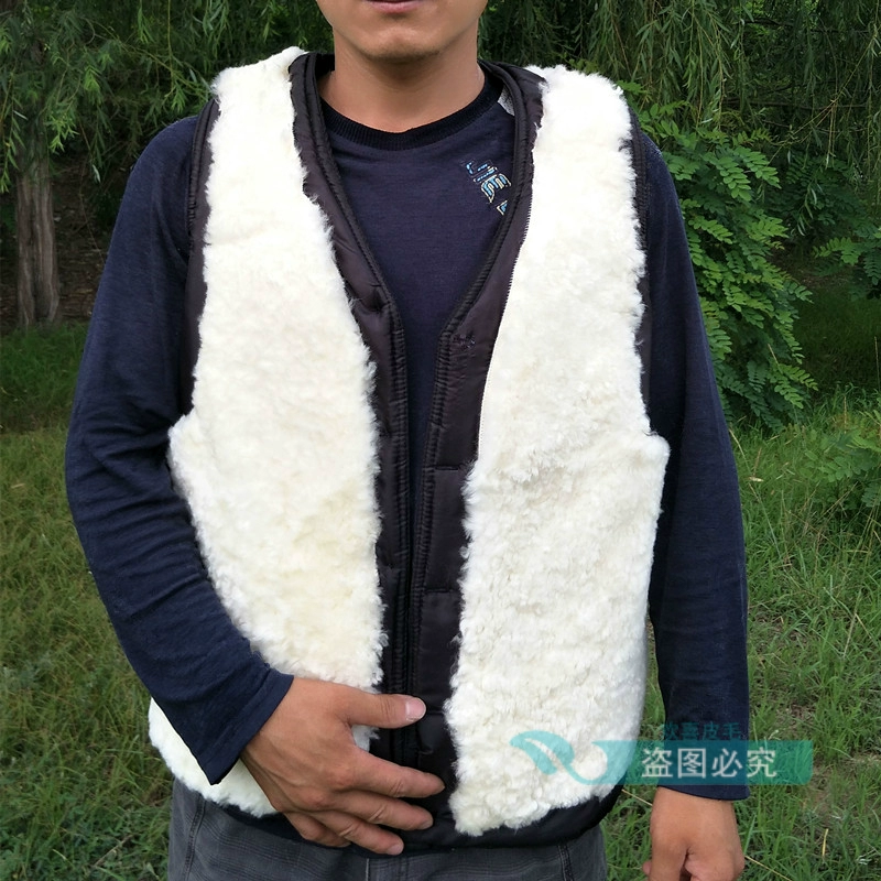 Áo len nam trung niên lông cừu thật xù lông một chiếc áo vest nam bằng da cừu vest ấm vest áo ba lô nam