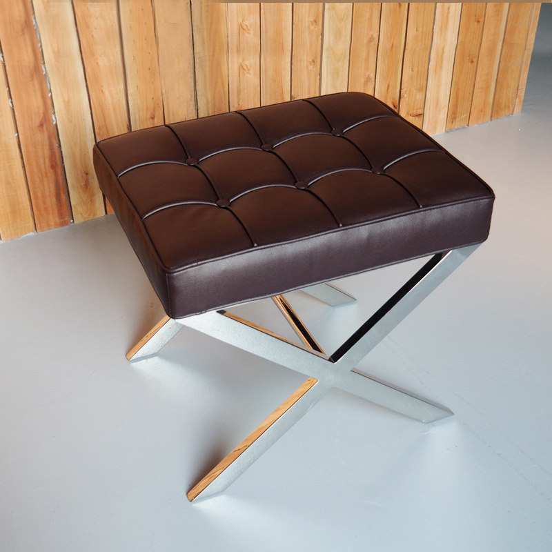 Minimalist modern light and luxurious metal make-up chair Stainless Steel Home Creative Doorway Leather Art Square Stool Genuine Leather shoe changing stool