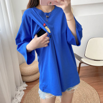 Summer Breastfeeding Short Sleeves Pure Cotton Postnatal T-Shirt Loose Tide Moms Breastfeeding T-shirt Casual Clothing Women Out Pregnant Womens Blouses