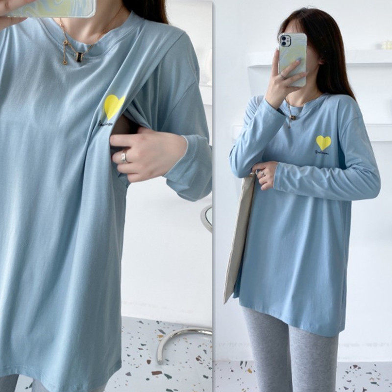 Long Sleeves Lactation Clothing Fall New Pint Casual Loose Autumn Gestational Woman Bottling Gestation Postnatal Breastfeeding Blouse