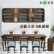 Net red retro manicure table and chair set single double three imitation solid wood nail shop nail table table Workbench Special