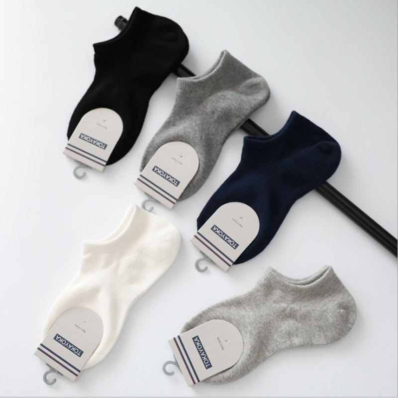 5 Double Loaded Socks Men Combed Cotton Right Angle Large Heel Men's Black And White Grey Invisible Socks Suction Sweats Running Big Size Sports Socks