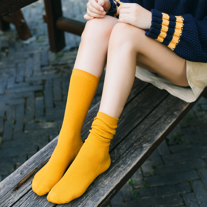 4 Double Bottling Bubble Socks Women's Korea Cotton Socks Female High Silo Socks Spring Autumn Korean version original Cebu stockings Sox 100 lap socks Spring and autumn