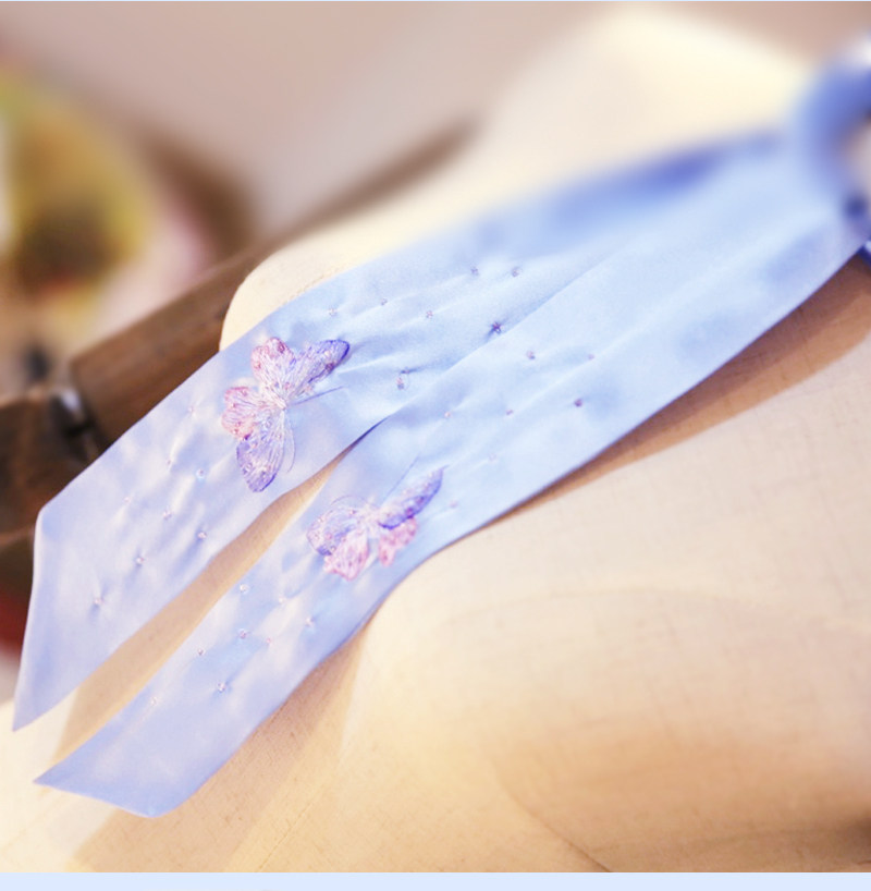 Вышивка Сучжоу 《仲夏夜梦》重工1-2丝蝴蝶绣花长巾发带 缀入时光的梦 定制苏绣