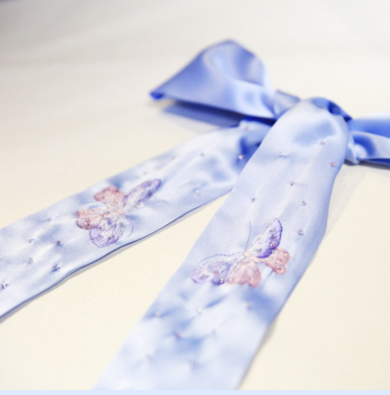 Вышивка Сучжоу 《仲夏夜梦》重工1-2丝蝴蝶绣花长巾发带 缀入时光的梦 定制苏绣