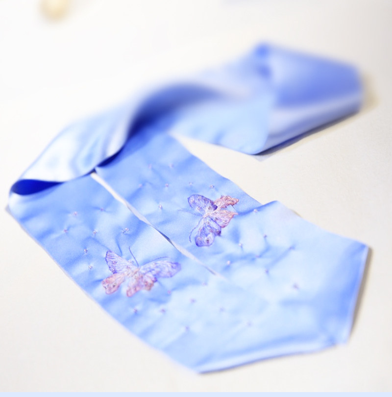 Вышивка Сучжоу 《仲夏夜梦》重工1-2丝蝴蝶绣花长巾发带 缀入时光的梦 定制苏绣