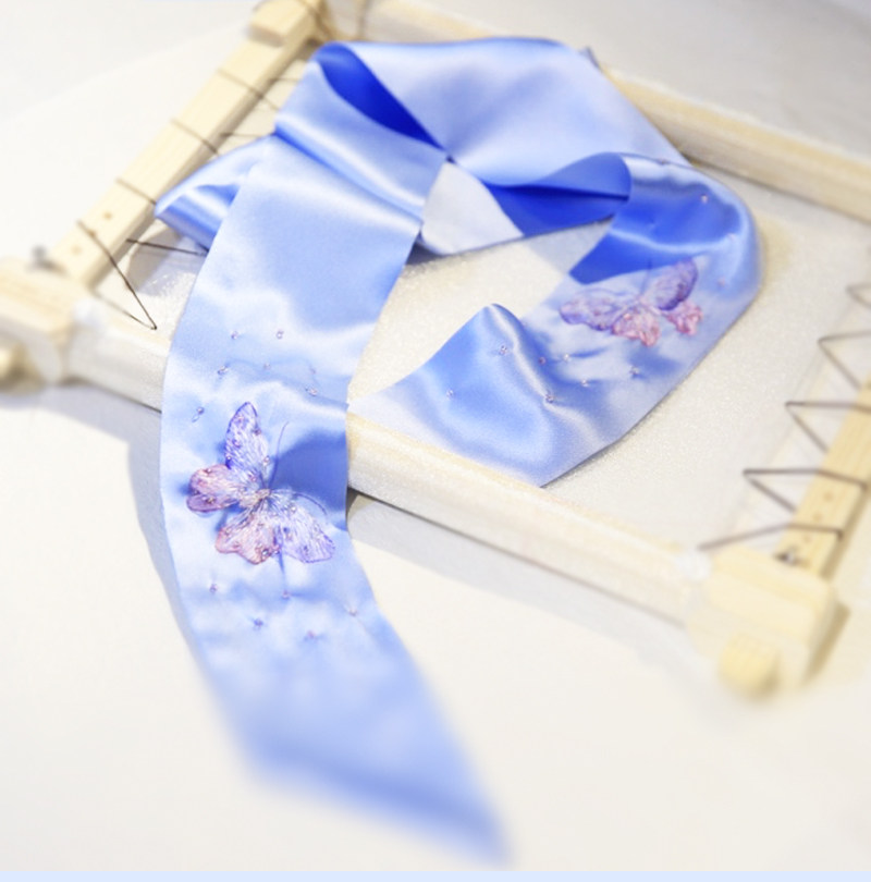 Вышивка Сучжоу 《仲夏夜梦》重工1-2丝蝴蝶绣花长巾发带 缀入时光的梦 定制苏绣