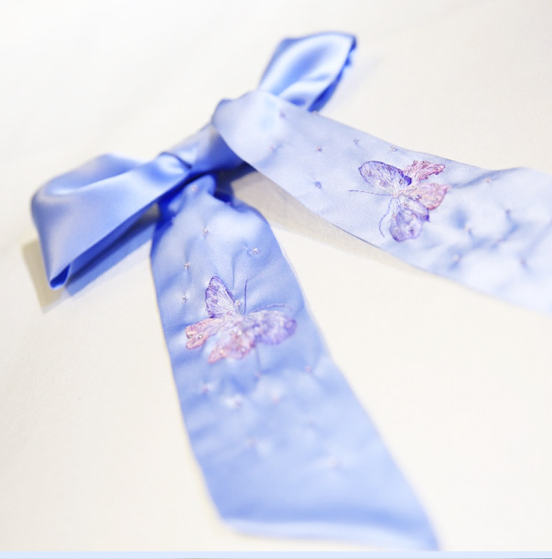 Вышивка Сучжоу 《仲夏夜梦》重工1-2丝蝴蝶绣花长巾发带 缀入时光的梦 定制苏绣