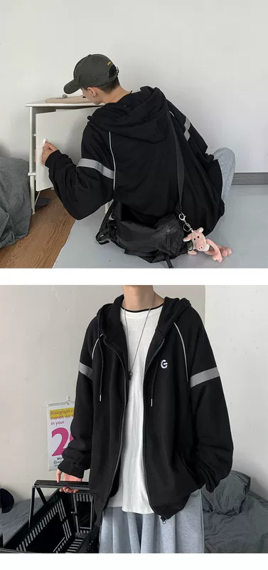 Áo len trùm đầu nam cardigan phong cách Hong Kong xu hướng áo khoác rộng oversize nam sinh cặp đôi giản dị mùa thu phiên bản Hàn Quốc - Thể thao lông cừu / jumper