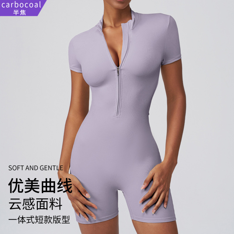 European and American Export Sports Jumpsuit with Chest Pads, Quick-Drying, Short-Sleeved, High-Elasticity, Running Training Jumpsuit for Outer Wear