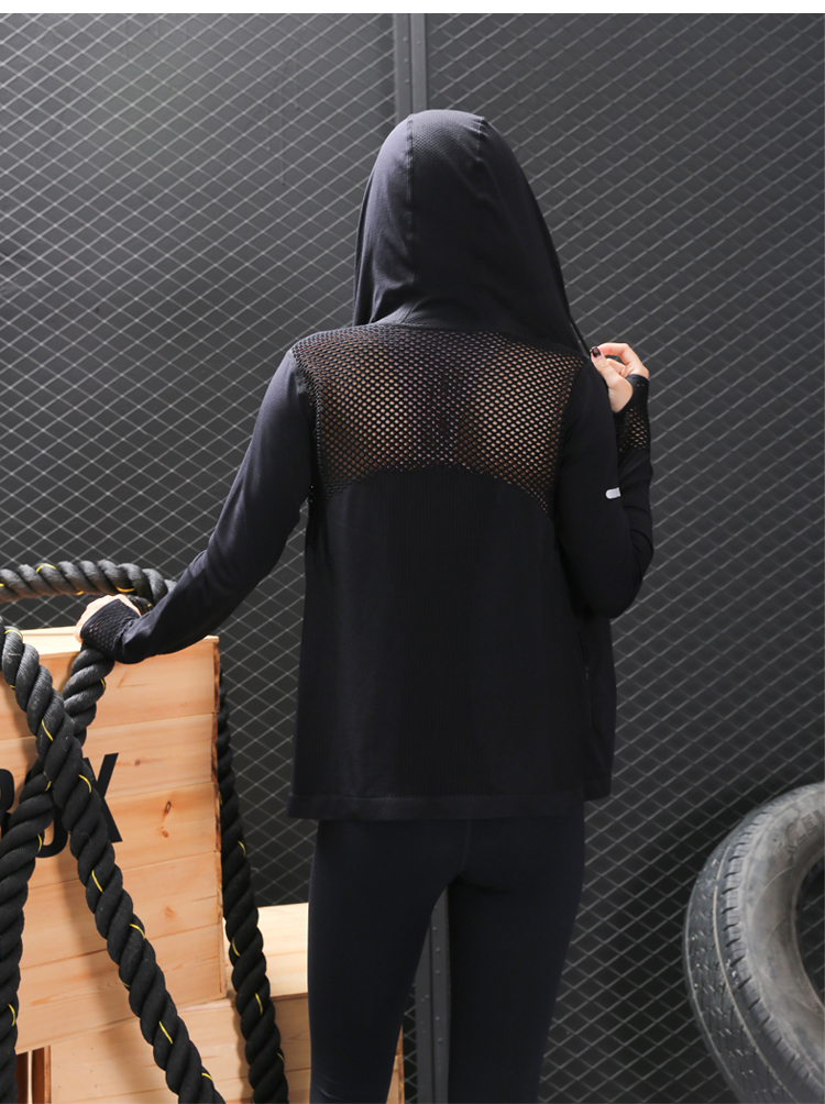 2018 mùa xuân và mùa hè thể thao mới áo khoác nữ hollow yoga quần áo tập thể dục quần áo trùm đầu áo khoác đêm chạy chạy áo sơ mi áo khoác gió nữ adidas