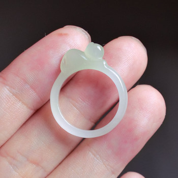 Natural hetian jade qinghai material ice bottom white jade green kitten ring birthday gift 8z
