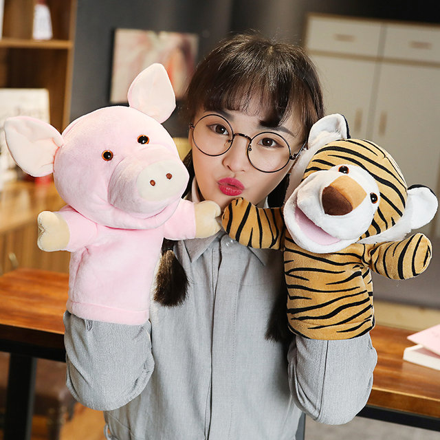 ກາຕູນສັດ tiger ມື puppet plush toy ກົບໃຫຍ່ບໍ່ດີ wolf lion ຖົງມືອະນຸບານເດັກນ້ອຍການປະຕິບັດ props