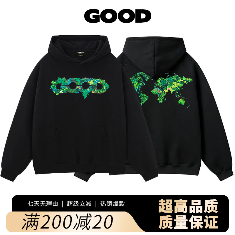 [Official Genuine Product] Good Brand 3D Green Plant Map Luxury Logo Hooded Sweatshirt Men's Hoodie Top