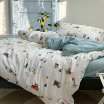 Cartoon long staple cotton kindergarten quilt three-piece cotton baby bedding 120 * 150cm quilt cover