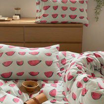 Summer Watermelon Knit Cotton Four Pieces All Cotton Pure Cotton Nude Sleep Geranium Cotton Super Soft Quilt Cover Bed Linen Three 4 pieces
