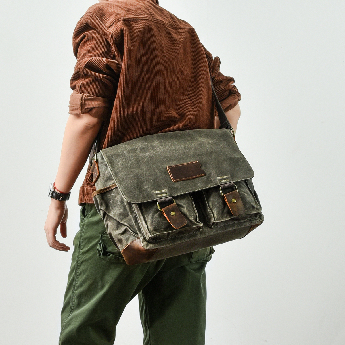 Retro made old men Postbag oil wax canvas Single shoulder Hard quite inclined satchel trendy casual men's bag