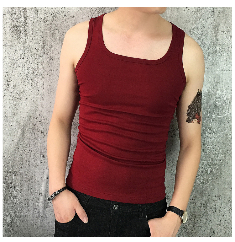 Mùa hè thủy triều của nam giới stretch Slim vest nam Hàn Quốc phiên bản của chặt chẽ-fitting solid color I-bông thanh niên thể thao mồ hôi vest