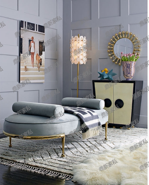 Nordic minimalist designer stainless steel chaise longue changing shoe stool bed end stool leisure fashion American fabric sofa chair