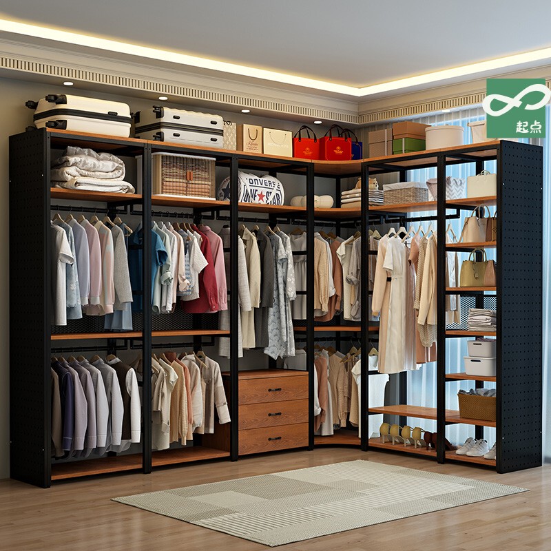 【Extended Height Model with Installation】Walk-In Metal Wardrobe Open-Style Cloakroom Assembly Floor-Standing Clothes Rack Steel Frame