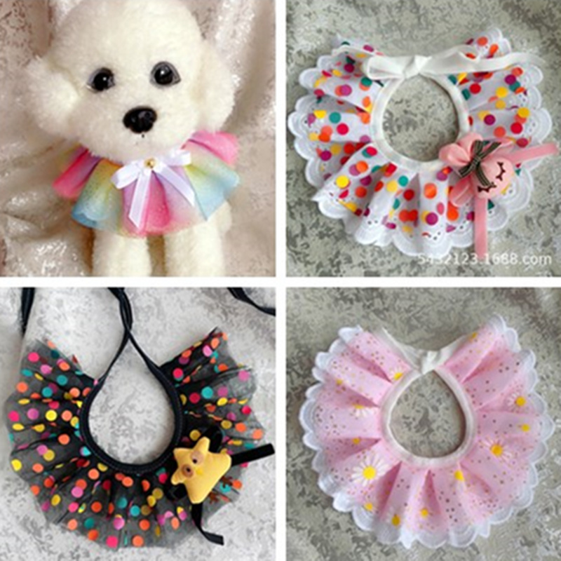 Pet Bib Princess Teddy Lace Saliva Towel Dog Cat Cute Bow Neck Bow Triangle Scarf Necklace