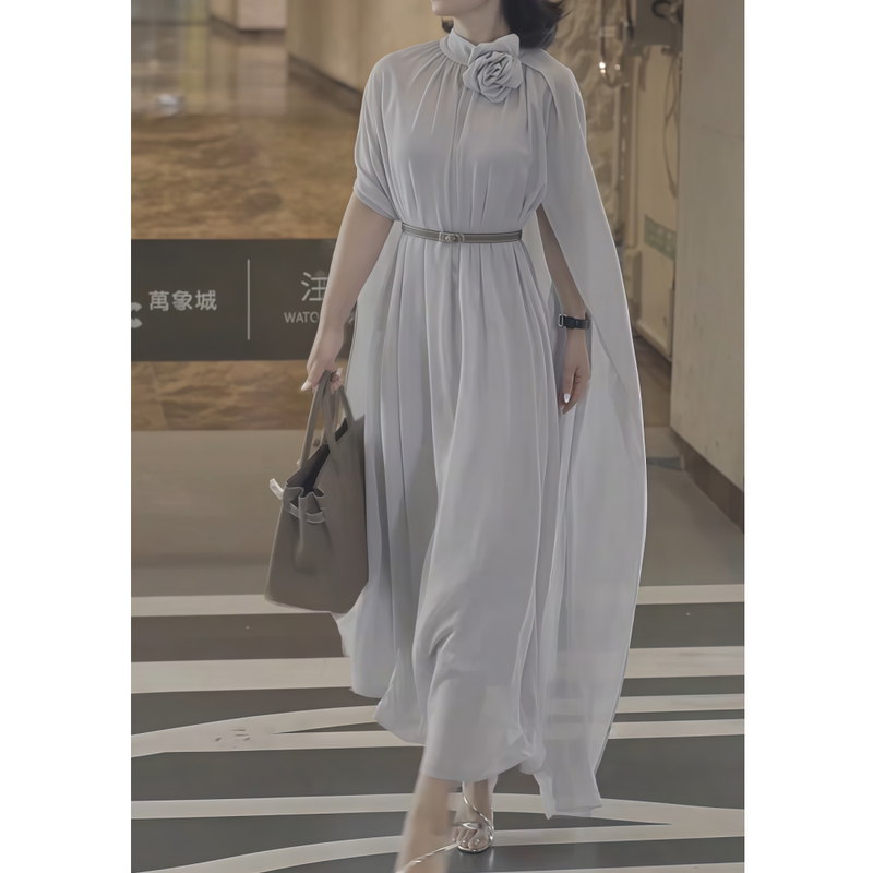 Elegant Long Skirt Designer Summer Versatile Korean-Style Dress Long Cape Rose Flower Cape Dress