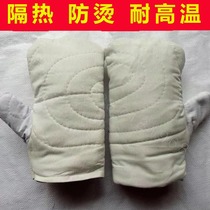 Thickened heat insulation high temperature labor insurance gloves white canvas cotton hand stuffy baking oven Microwave oven anti-scalding two fingers